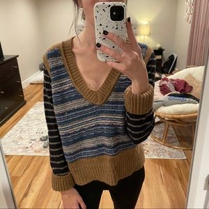 Tory Burch brown v neck striped sweater